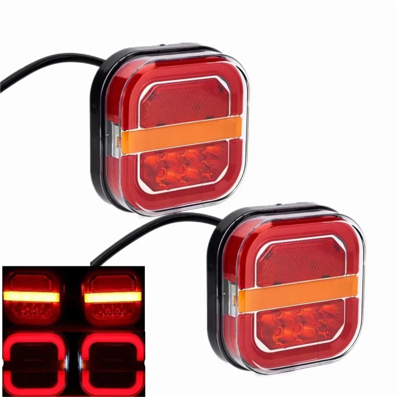 Luz Trasera 2 Luces LED Traseras 4 Pulgadas 12V 24V Para Matrícula Intermitentes Freno Parada Marcha Atrás Para Camión Remolque Furgoneta.