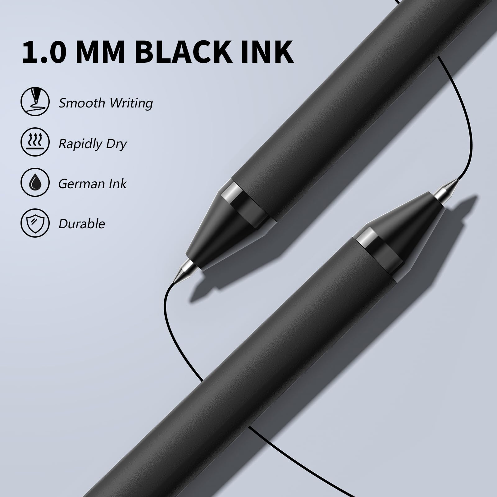 50 Pack Black Ink Pens - Bulk Pens, 1.0MM Medium Point Ballpoint Pens, Smooth Writing No Bleed Retractable Ball Point Pen (Black)