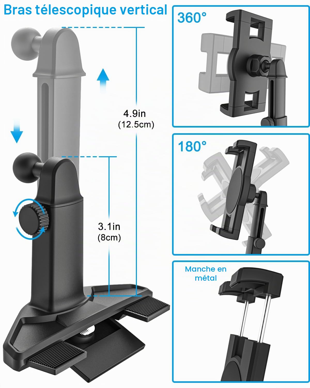 GDZN Support Tablette Voiture Fente CD, [Hauteur Réglable] Porte Tablette Lecteur CD Voiture avec Bras Télescopique pour 4 à 13 Pouces iPad Pro 12.9, Air Mini, Samsung Tab, Lenovo, iPhone