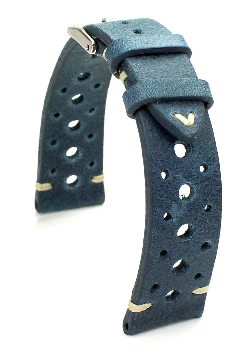 RIOS1931 Rallye Vintage Rindsleder Uhrenarmband handgemacht in Deutschland 20mm blau