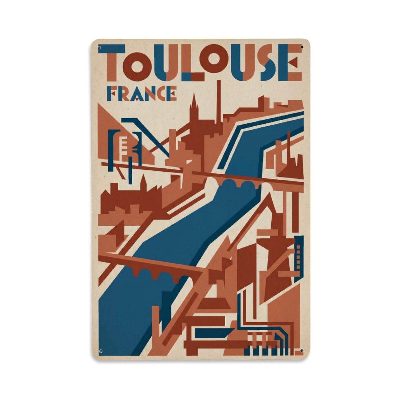 Vintage France Toulouse Travel Metal Tin Sign