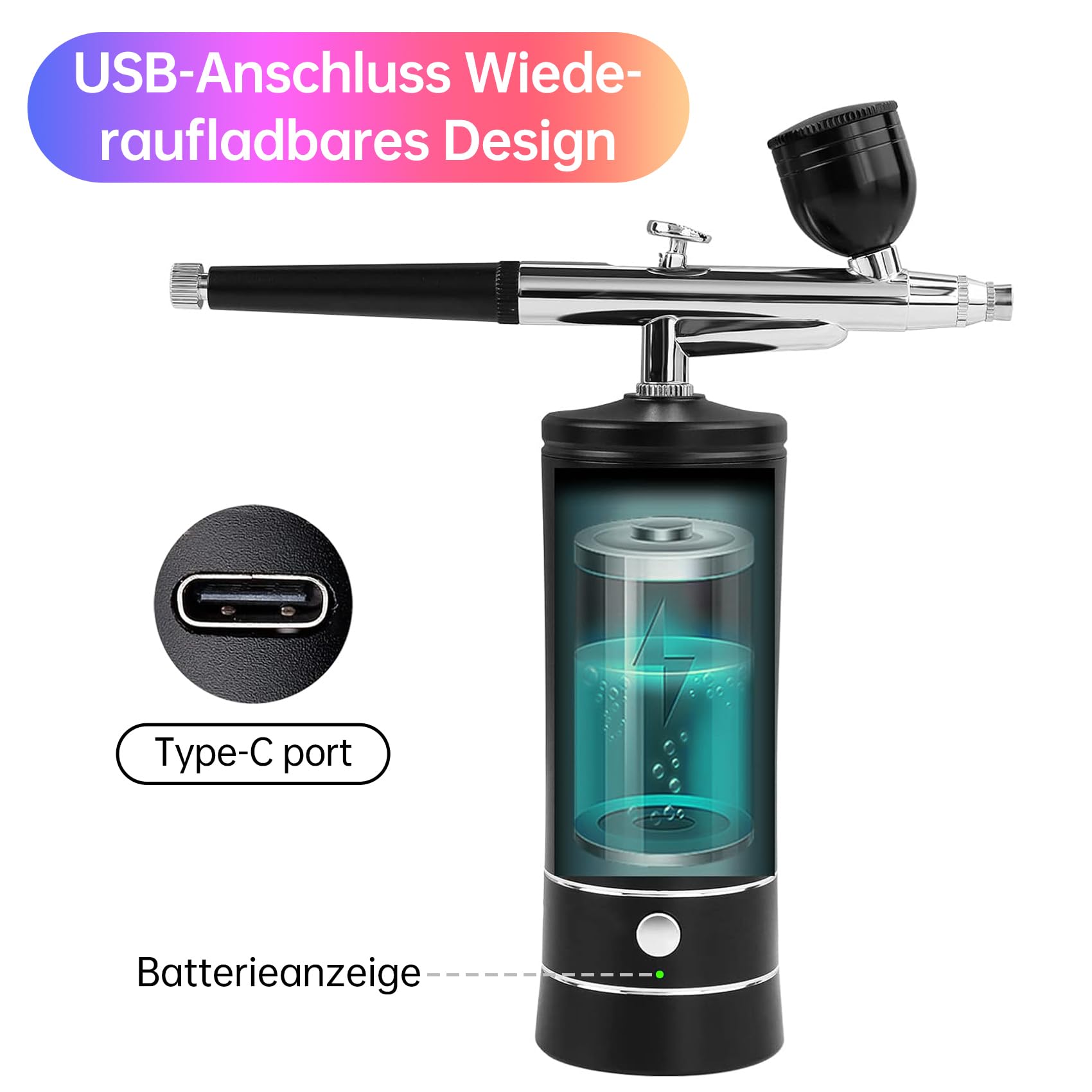 Daakro Wireless Airbrush Set with Air Compressor, Portable Handheld Cordless Mini Rechargeable Air Brush for Makeup, Cake Decoration, Nail Art, Tattoos, and Face Painting