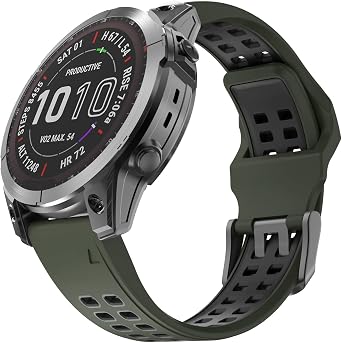 OVERSTEP Compatible with Garmin Fenix 7 Band, 22mm Easy-fit Sport Silicone Strap for Fenix 5/Fenix 5 Plus/Fenix 6/Fenix 6 Pro Smartwatch, Army Grenn Black