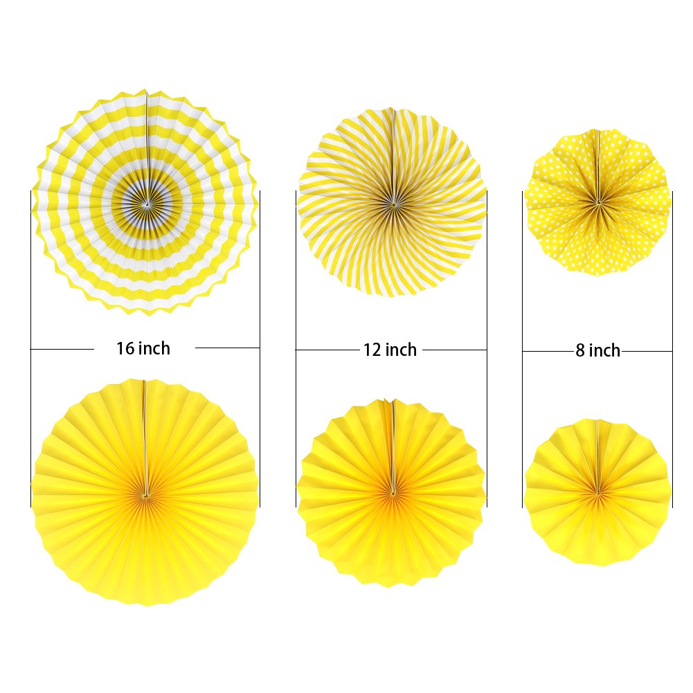 ADLKGG Party Hanging Paper Fans Set, Yellow Round Pattern Paper Garlands Decoration for Birthday Wedding Graduation Events Accessories, Set of 6