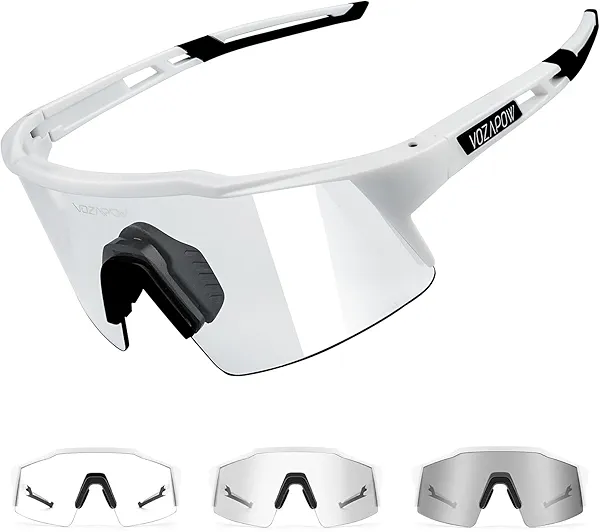 VOZAPOW Photochromic Sports Sunglasses XL for Men Women, TR90 Frame Cycling Glasses for Baseball, Running, Hiking