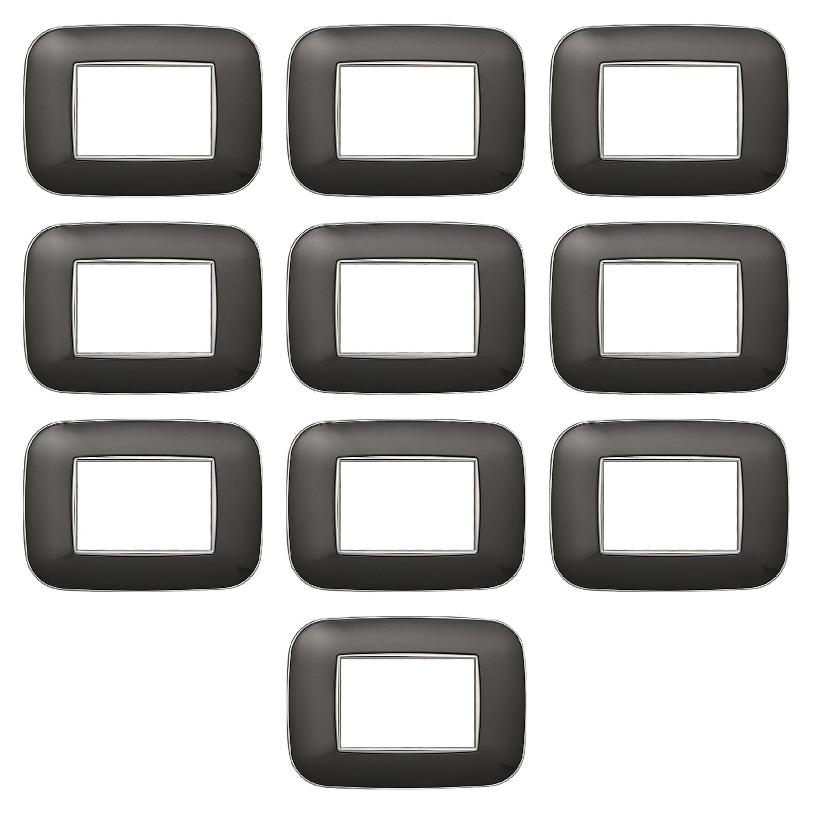 10 Placche bombata Orbis, 3 moduli/posti, Compatibile Con BTicino Axolute, acciaio scuro, Placca arrotondata, Plastica di alta qualità, 100% compatibile con supporti e moduli originali