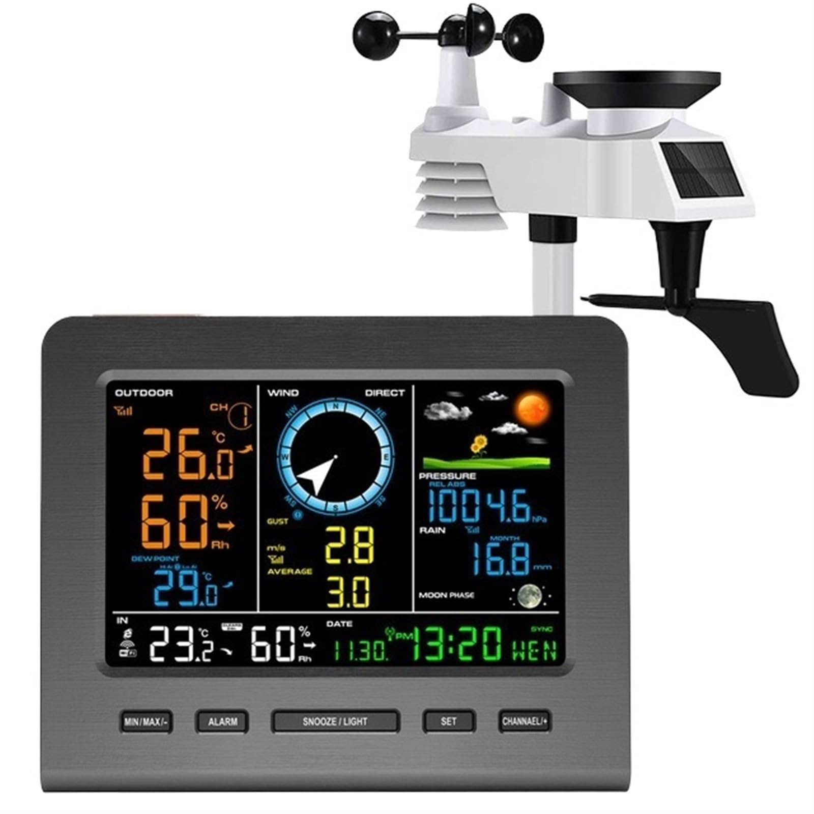 Internetowa bezprzewodowa stacja pogodowa Prognoza pogody Temperatura Ciśnienie Wilgotność Wiatr Deszcz Wskaźnik Księżyca Fraza Tester budzika Duży ekran(WiFi Weather Station)