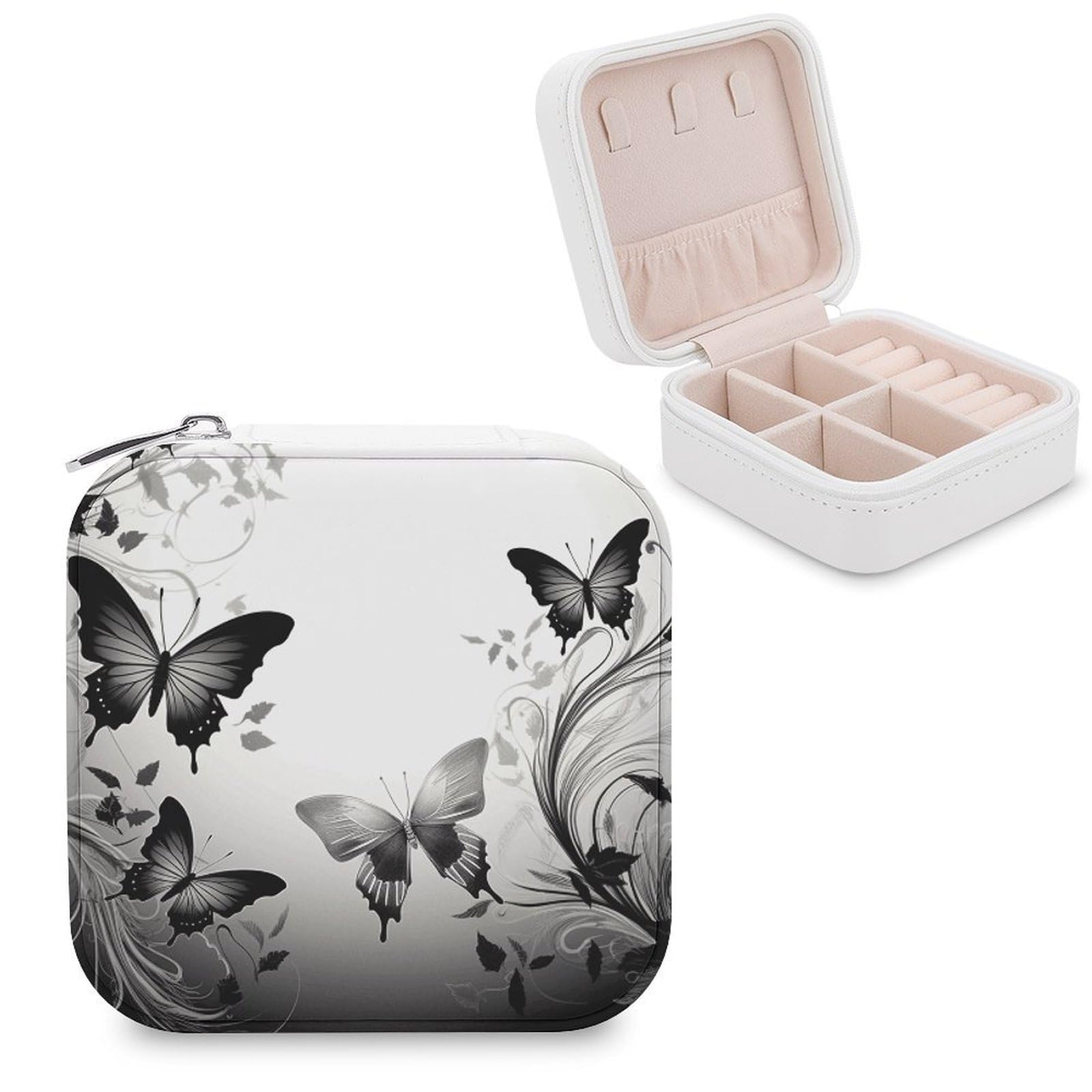 VstaDank Black Gray Butterflies Jewelry Box Beautiful Portable Ring Boxes Cute Large-Capacity Jewelry Case Jewelry Organizer for Mothers Gifts for Earrings Rings Hand Bracelet