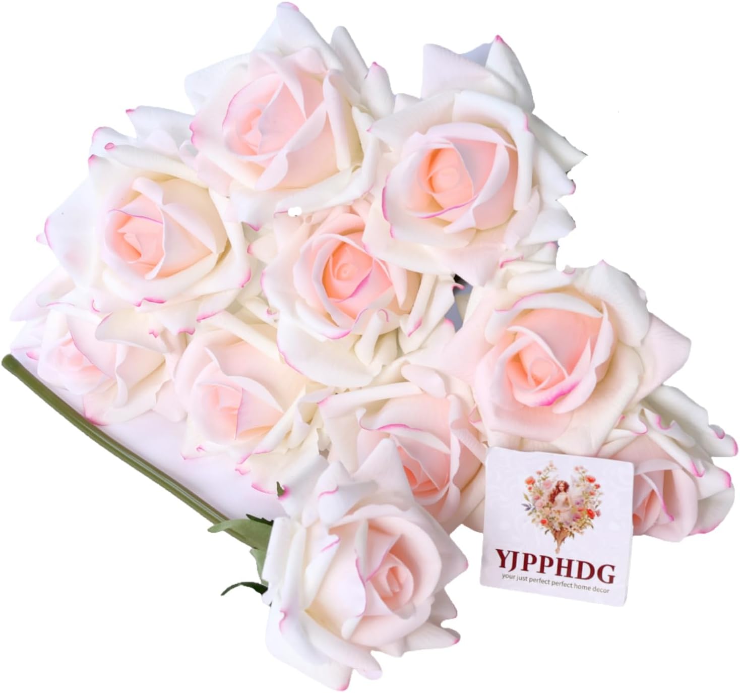 10pcs Pink Roses -Realistic Wedding Flowers- Perfect Home Decor Bouquet for Party Home Office Christmas Decor -Light Pink Roses (Pink Trimmed Roses) - Image 9