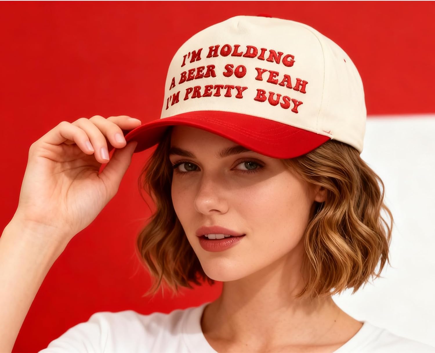 Funny Trucker Hats Embroidered Vintage Snapback Hat for Women Put It On My Husband's Tab Hats Gag Gifts Baseball Cap Red image 2