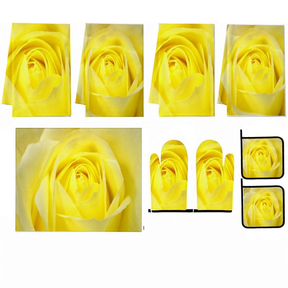 9PCS Bella Rosa Giallo Cucina Decor e Accessori Set