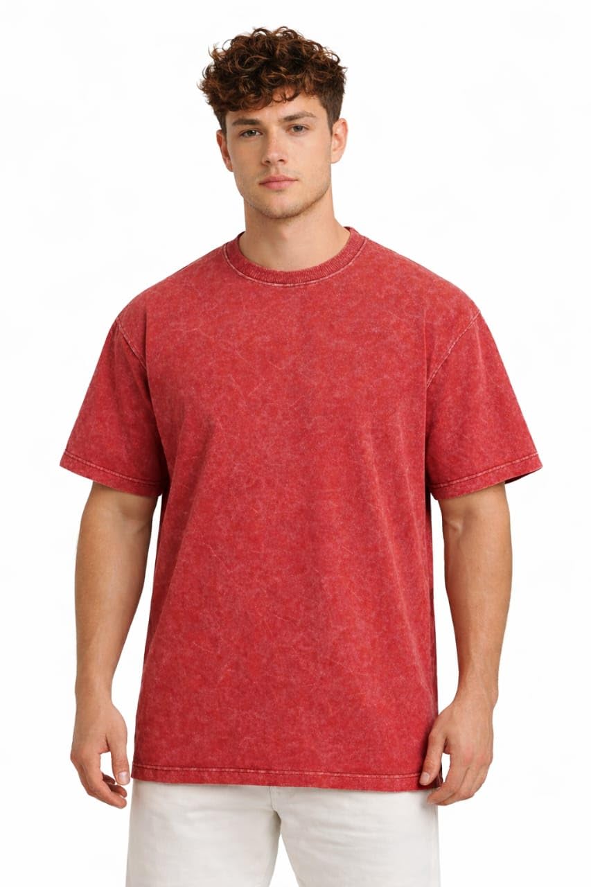 VEL Plain 240 GSM Acid wash Oversized Tshirt Men Drop Shoulder Half Sleeves Round Neck Solid Cotton T-Shirts for Men-picture-47