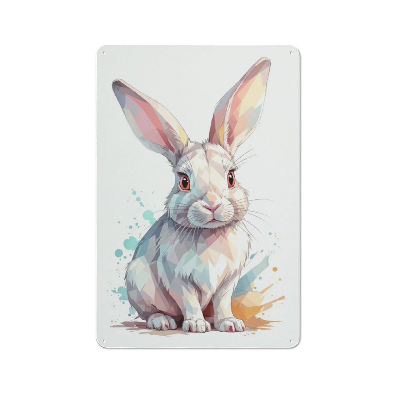 Junmoney White Rabbit Illustration Tin Wall Plaque 30X20cm With For Hobby Room Or Studio, For Updating Hobby Room And Studio After Moving