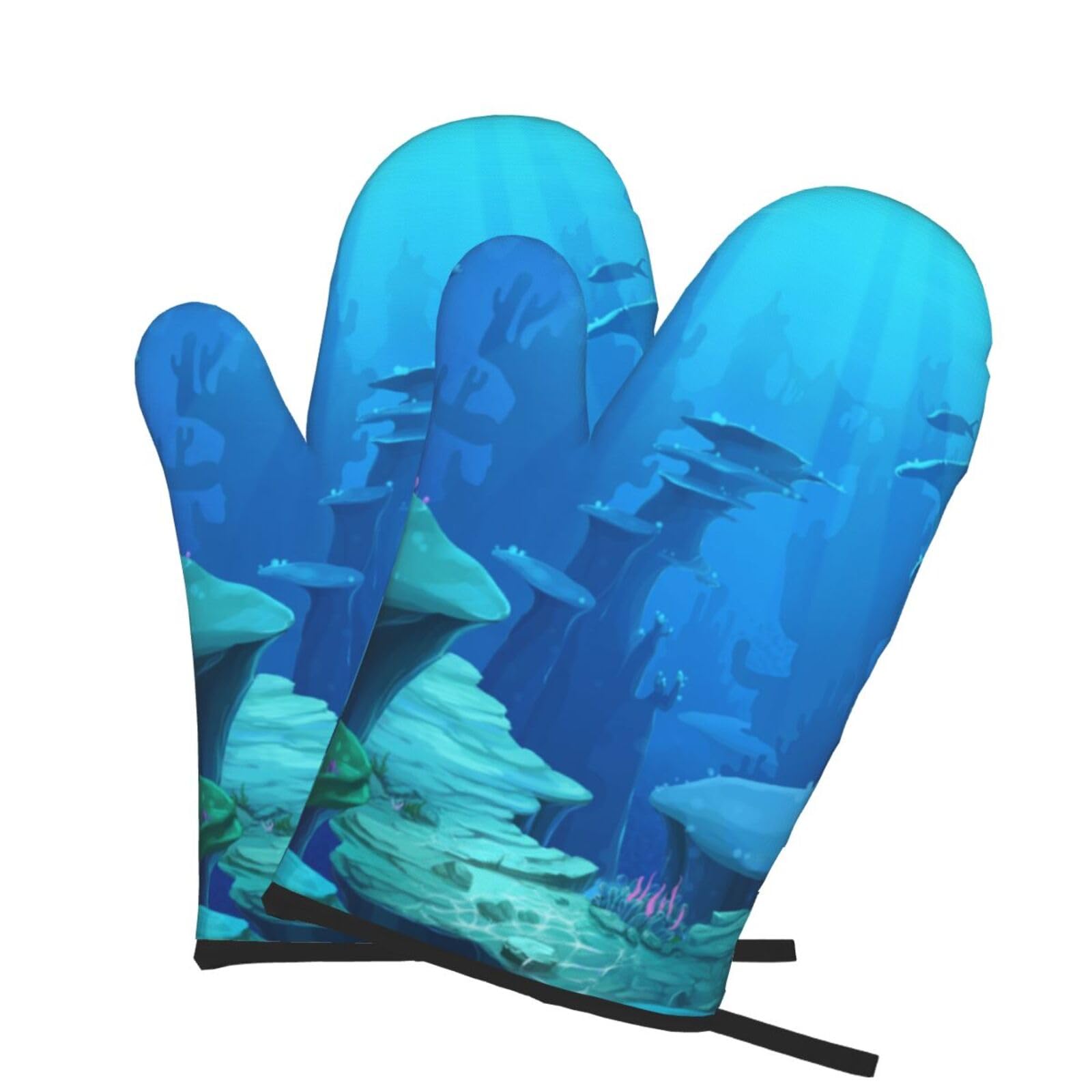 Oven Mitts Set of 2 Pcs, underwater world Prints Heat Resistant Kitchen Gloves for Cooking Baking Grilling