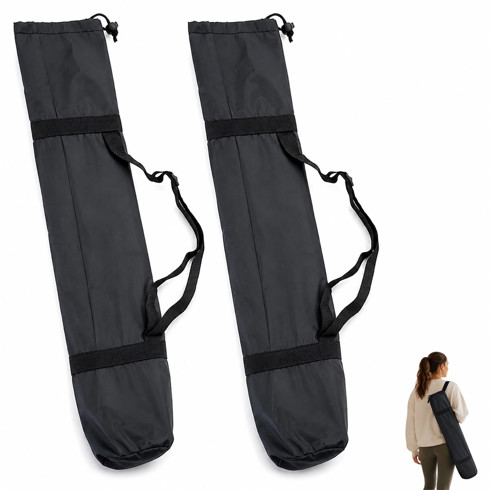 2Pcs 23x130cm Oxford Yoga Mat Bag, Drawstring Carry Bag with Shoulder Strap
