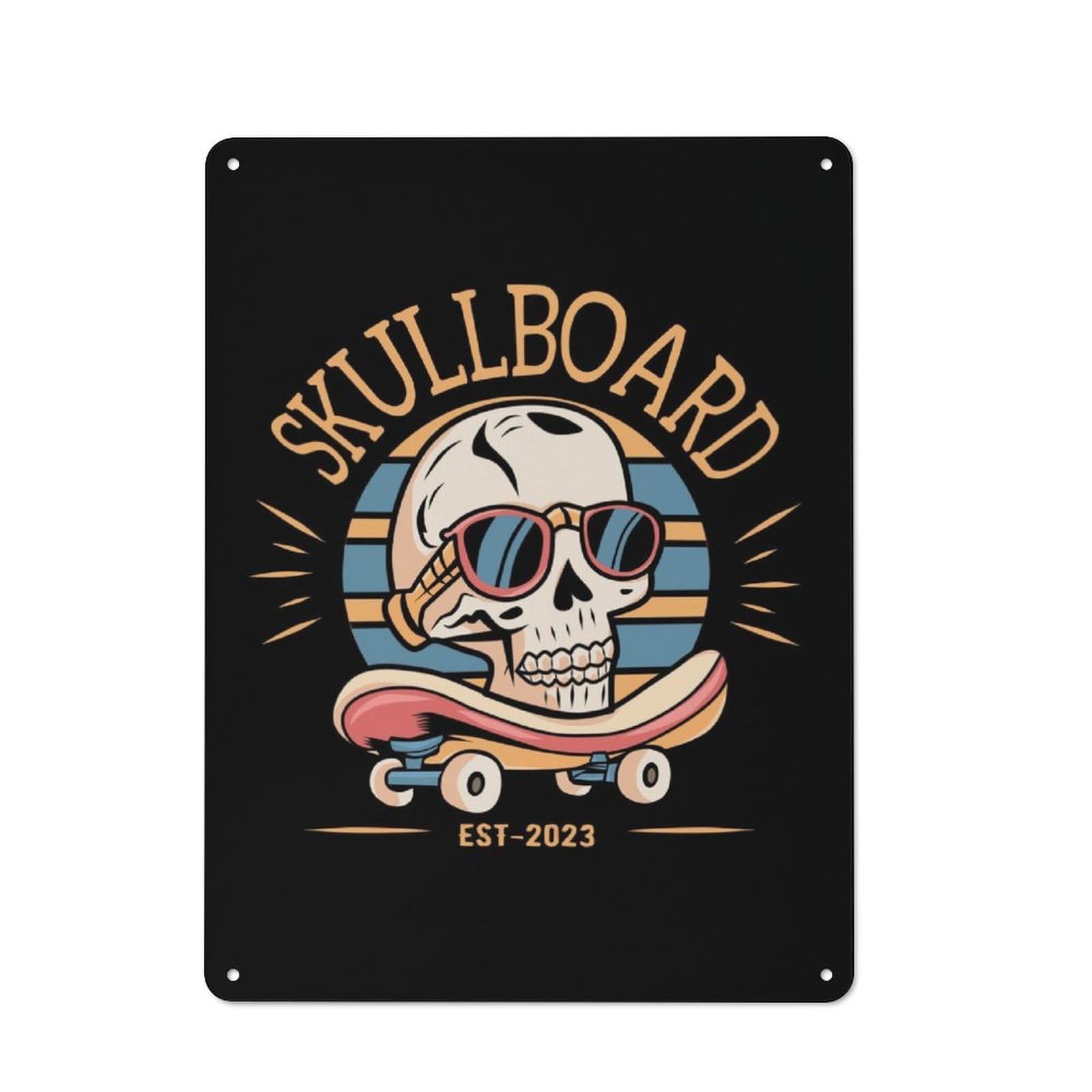 Junmoney Skull Board Shed Style Metal Wall Decor 40X30cm, Tin Sign For Conservatory, Home Bar Or Utility Room