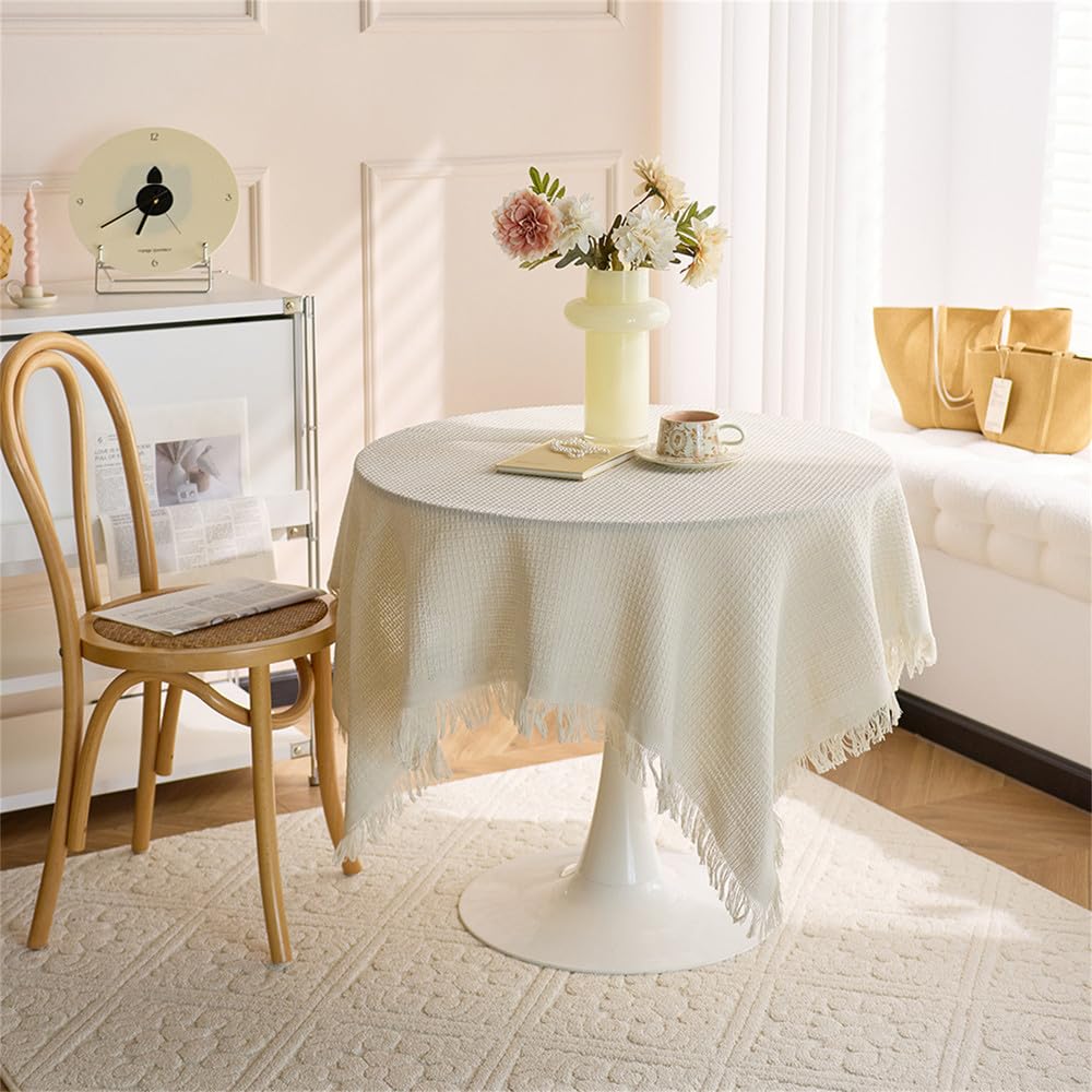 Mantel Cuadrado de algodón Grueso de Color Blanco cremoso, Mantel para Mesa de Centro, Mantel para Mesa Auxiliar, para decoración de mesas, Amarillo Claro, 180 x 180 cm