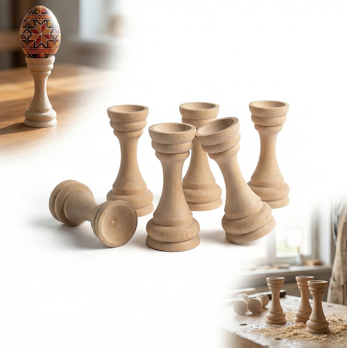 Zestaw 50 szt. DREWNIANYCH PODSTAWEK pod JAJKO 7,5 cm baza do decoupage