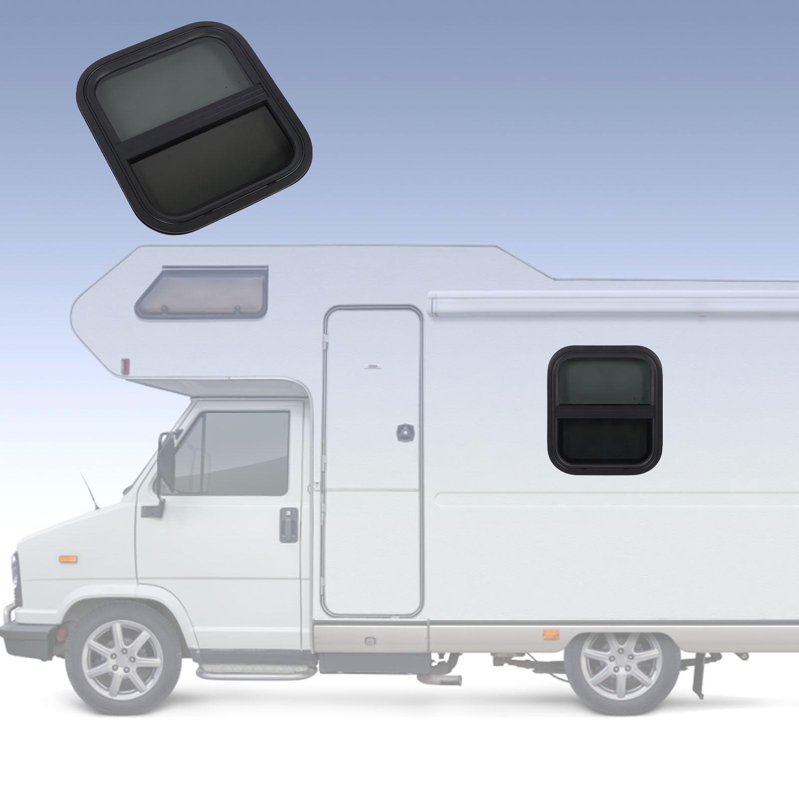 Ventana Para RV 406x356mm Deslizante Con Malla Vidrio Templado Tintado Resistente A Los Rayos Y Sellado Impermeable Para Caravanas Remolques Y Vehículos De Construcción