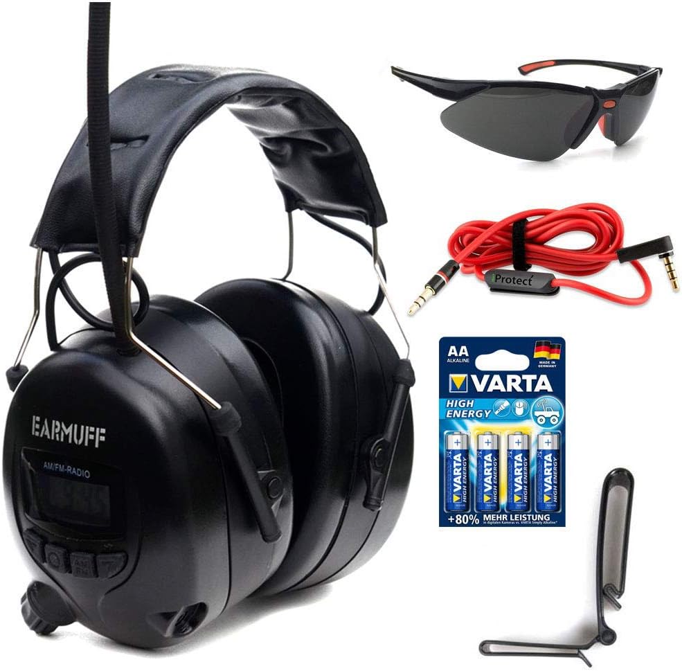 Ear Defender original BLACK SERIES "EARMUFF" Digital AM FM MP3 / Smart phone Radio HEADPHONES Hearing PROTECTOR Ear Muffs with 4x AA batteries + safety glass + belt clip + microphone cable included