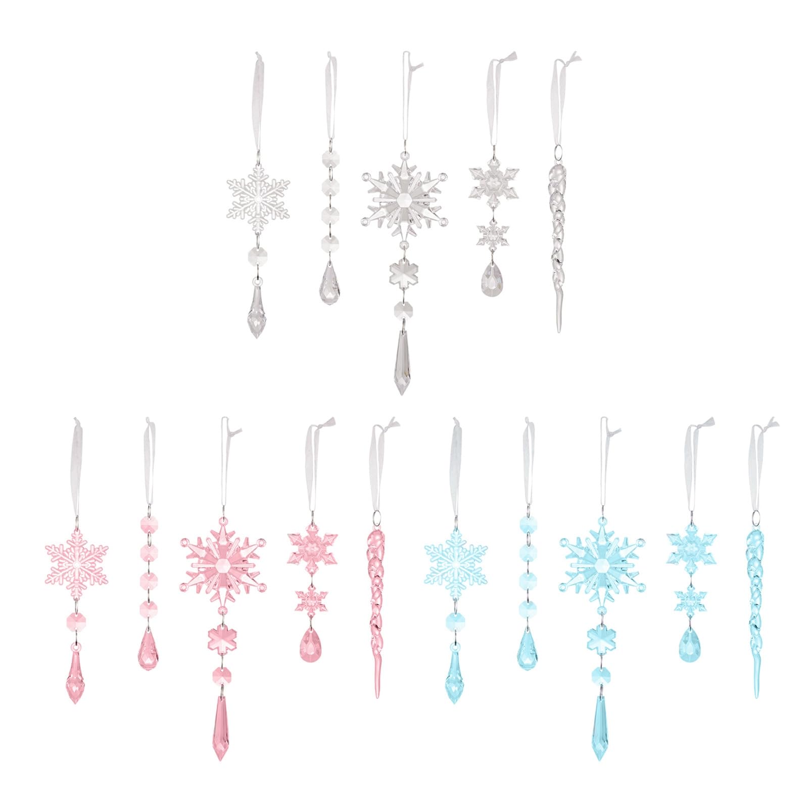 Crystal Christmas Ornaments for Tree Clear Acrylic Snowflake Icicle Ornaments with Drop Pendants Winter Wonderland Chandelier Xmas Tree Decor multicolor