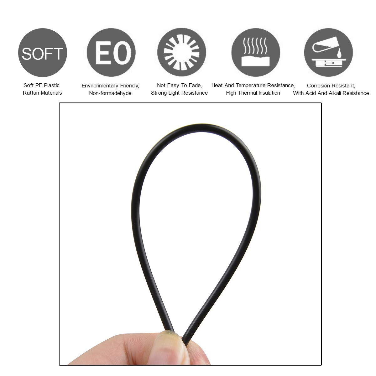 YebiO 500G (70M) Gradientowe Płaskie Tkanie Rattanu, Szerokość 8Mm Syntetyczny Rattan Naprawa Dzianina Materiał Plastikowy Rattan Dla Majsterkowiczów Handmadeniture Krzesło Kosz Stołowy/Black/Round/3M