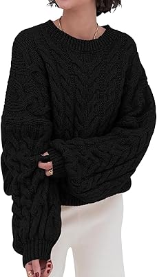PRETTYGARDEN Womens Sweaters Spring 2026 Cable Knit Long Sleeve Crewneck Oversized Sweater Chunky Pullover Loose Outfits