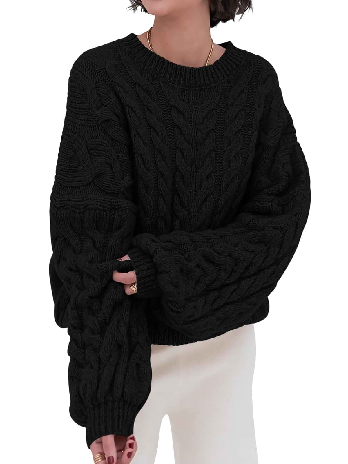 PRETTYGARDEN Womens Sweaters Fall 2026 Cable Knit Long Sleeve Crewneck Oversized Sweater Chunky Pullover Loose Outfits Adult · Long Sleeve