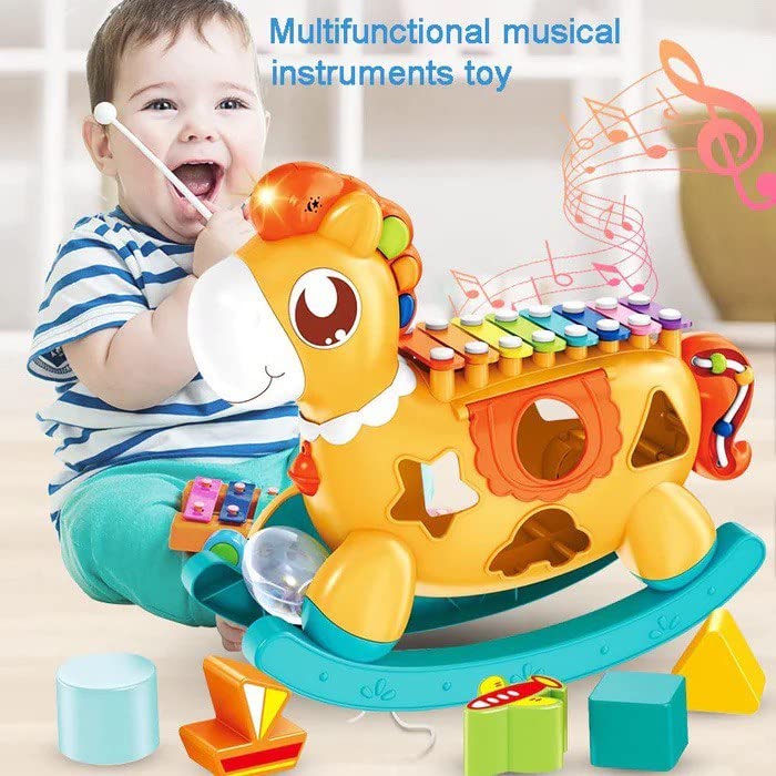 Huanger Xylophone Pony with blocks light and music swing Musical instrument for Toddler and baby Early learinig Toys for boy and girl best gift