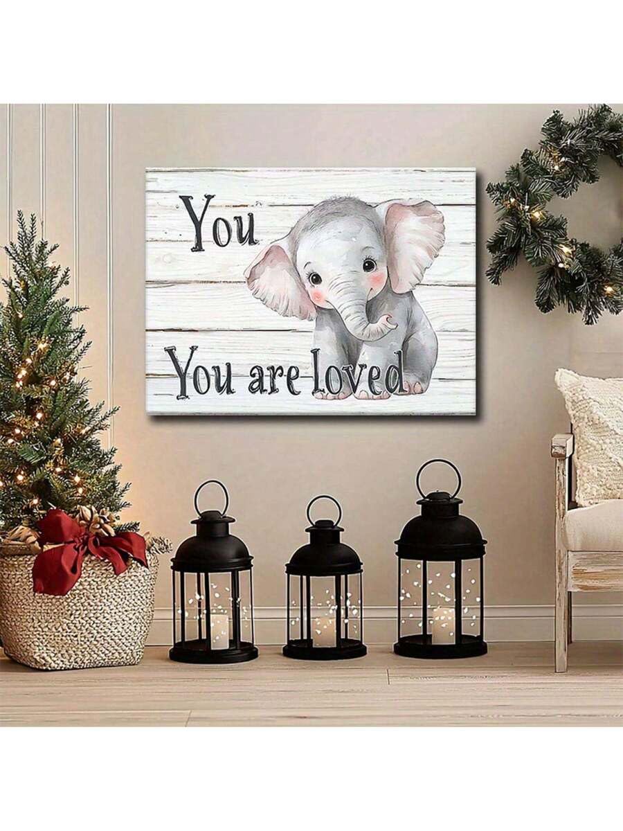 lianyibo You Are Loved słoń płótno sztuka ścienna – urocze plakaty z motywem zwierzęcym z nadrukiem do pokoju dziecięcego, pokoju dziecięcego lub baby shower (70 x 100 cm/rama wewnętrzna)