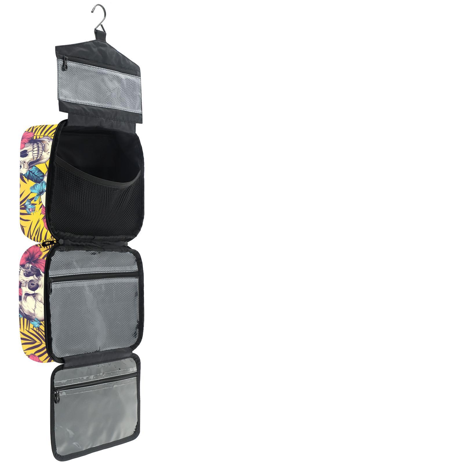 YNNALE Sewing Supply Organizer Bag, Floral Skull Yellow Tropical Flowers Portable Sewing Bags with Pockets&Hanger, Sewing Storage Box Case for Sew Supplies/Kit/Tools/Accessories (BAG ONLY)