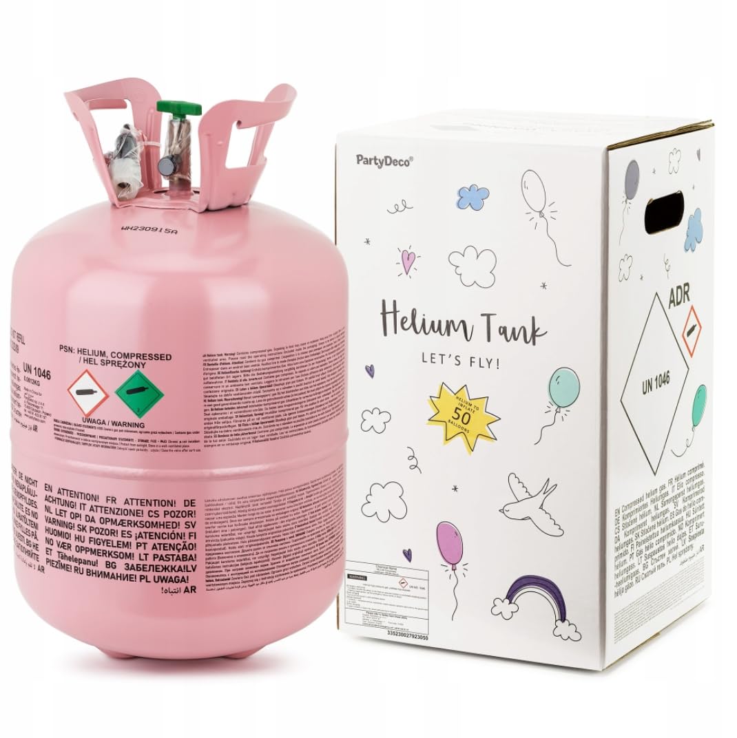 Heliumgasflasche für Ballons - Helium Balloon Gas zum Aufblasen von Latex- und Folienballons - Ballongas Helium für bis zu 50 Luftballons (Rosa, 0,36 m³)