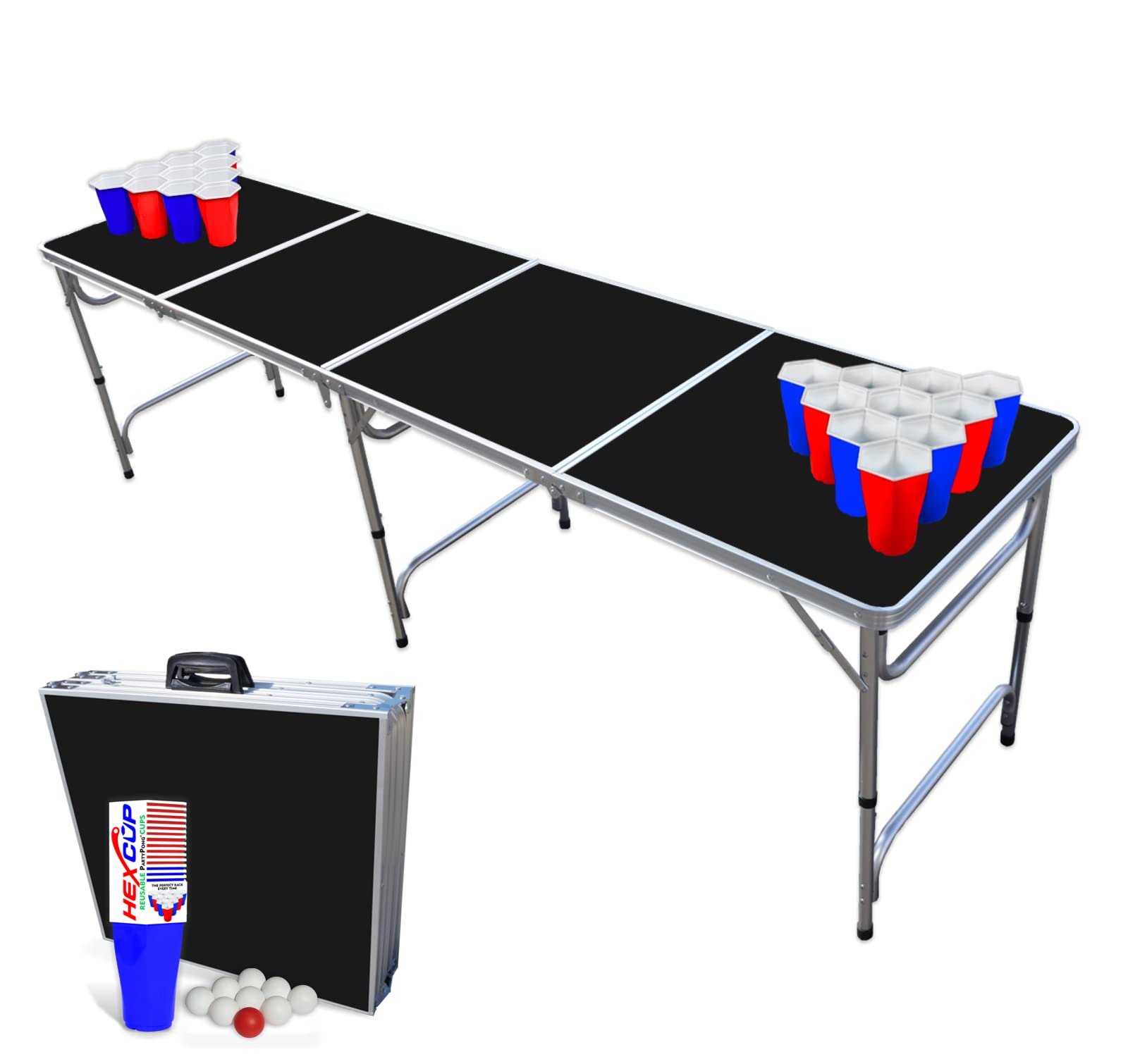 Photo 1 of ***DAMAGED - DENTED - SEE PICTURES - NO CUPS INCLUDED***
PartyPong 8 Foot Folding Portable Pong Table w/Free HEXCUPs, Pong Balls, and Triangle Stickers Splash Edition