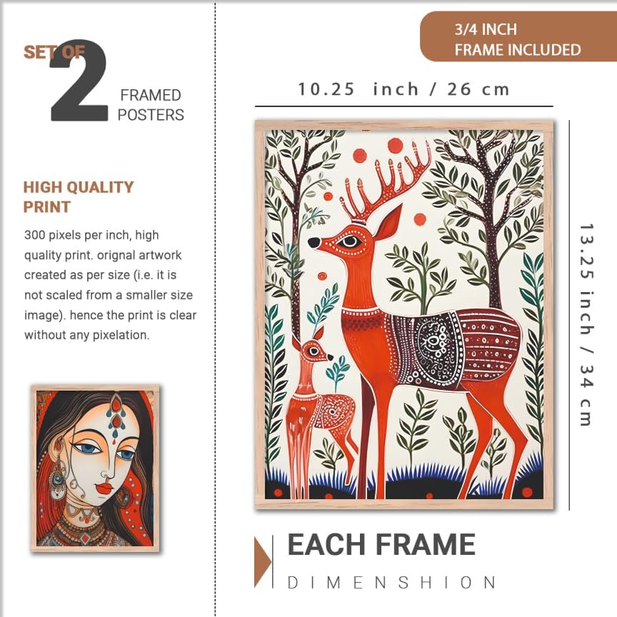 Image of NoWorries Pichwai Wall Art Framed Paintings Set of 4 | Indian Traditional Folk Art Prits with Frames for Living Room, Bedroom and Office Decor | Premium Digital Madhubani Artwork frame