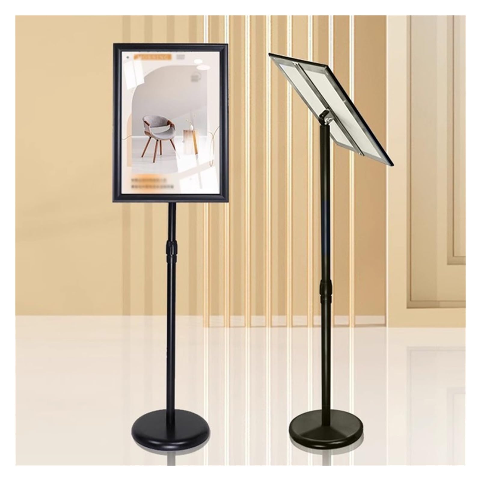 WIGSELBL Soporte de pie para carteles, soporte para carteles de menú para visualización vertical y horizontal, estante ajustable para anuncios con base estable (dorado, A3)