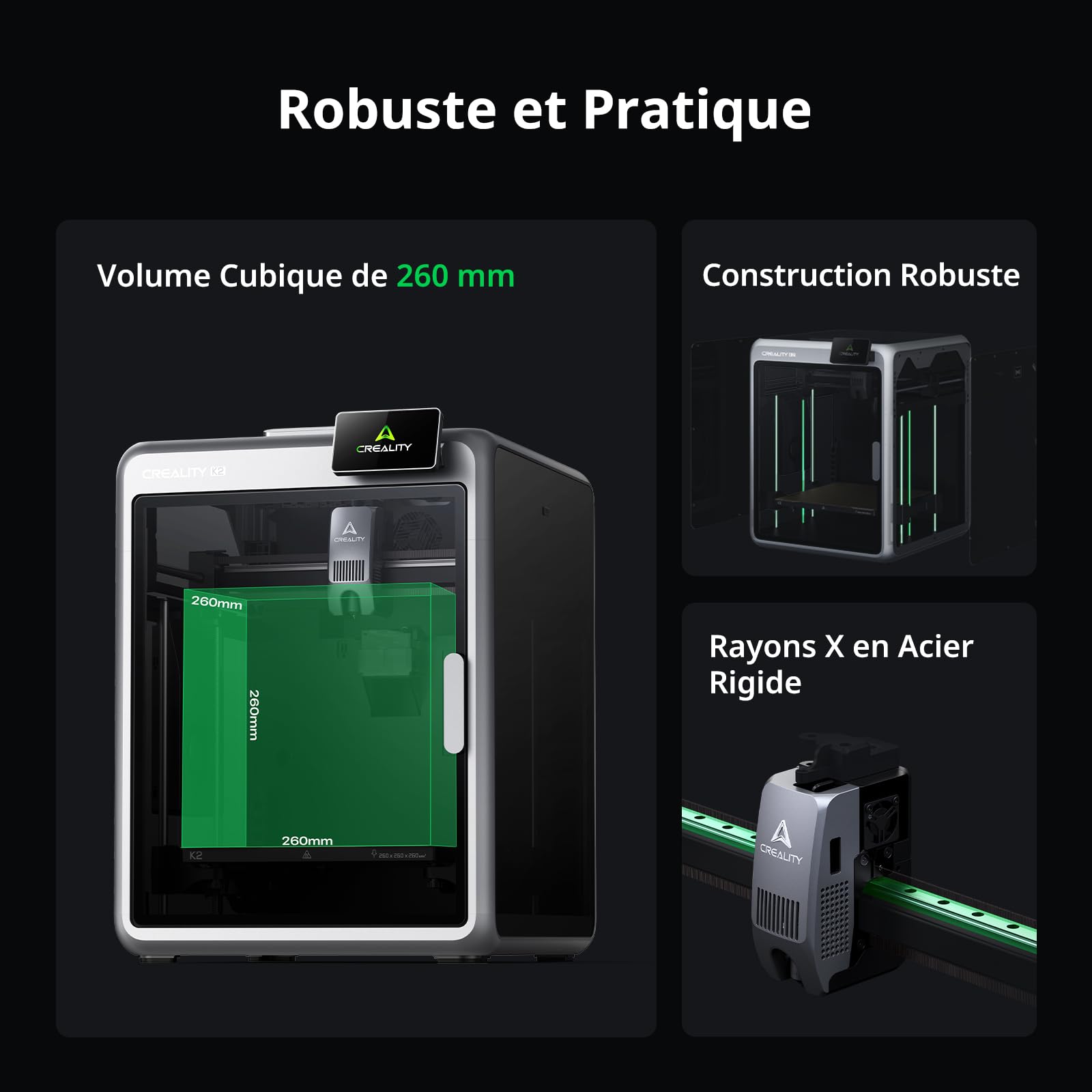 Creality K2 Combo (A) Imprimante 3D, Multicolore avec CFS, Vitesse d'impression Maximale de 600 mm/s, Nivellement Automatique Intelligent et Caméra IA, Volume d'impression de 260×260×260 mm
