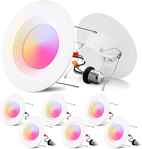 Luces LED inteligentes de 6 pulgadas, 12 W, 1000 lúmenes, paquete de 6 luces LED inteligentes que funcionan con AlexaGoogle, iluminación empotrada