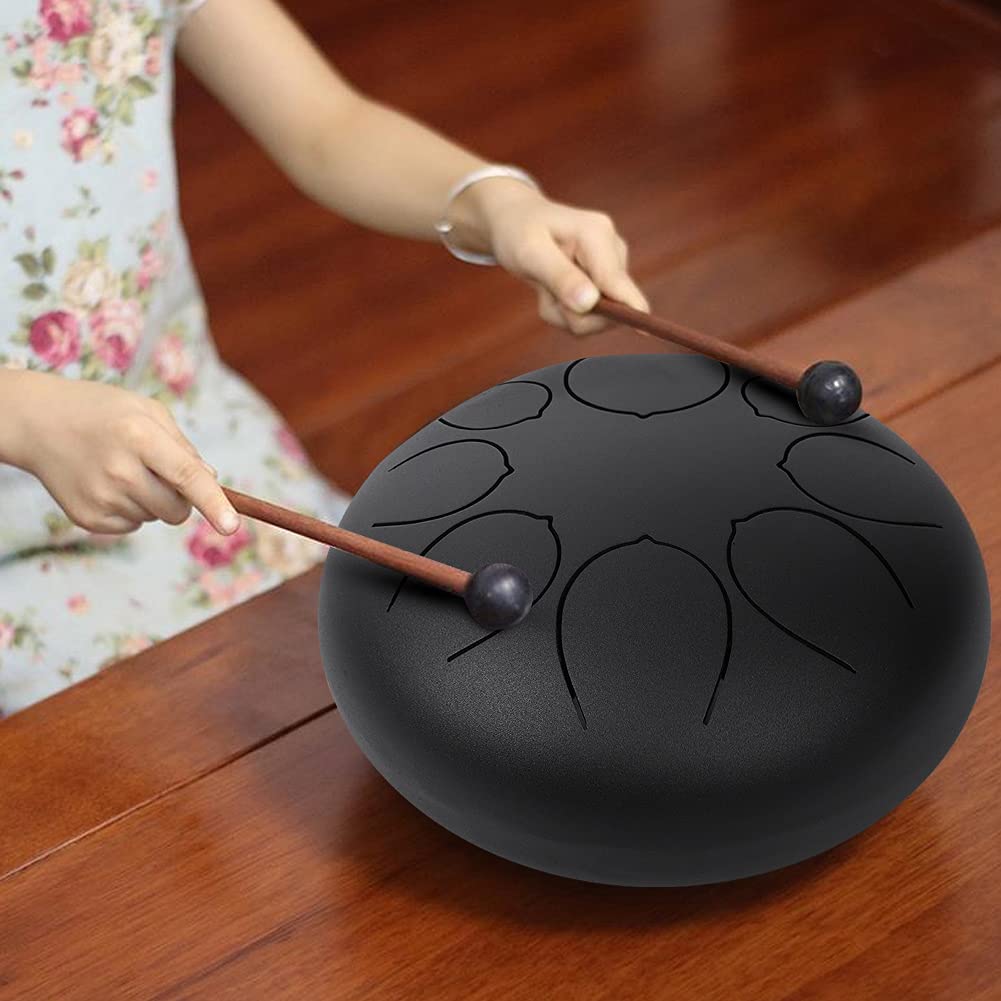 Bediffer MBAT Tamburo con Lingua in Acciaio da 10" Suono Bellissimo G/A/C/D/E/G/A/B per Yoga e Meditazione Borsa Inclusa (Nera)