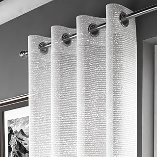 Glitter Sparkle Ring Top Voile Curtain Panel - Silver (Adele 55" W x 90" D)