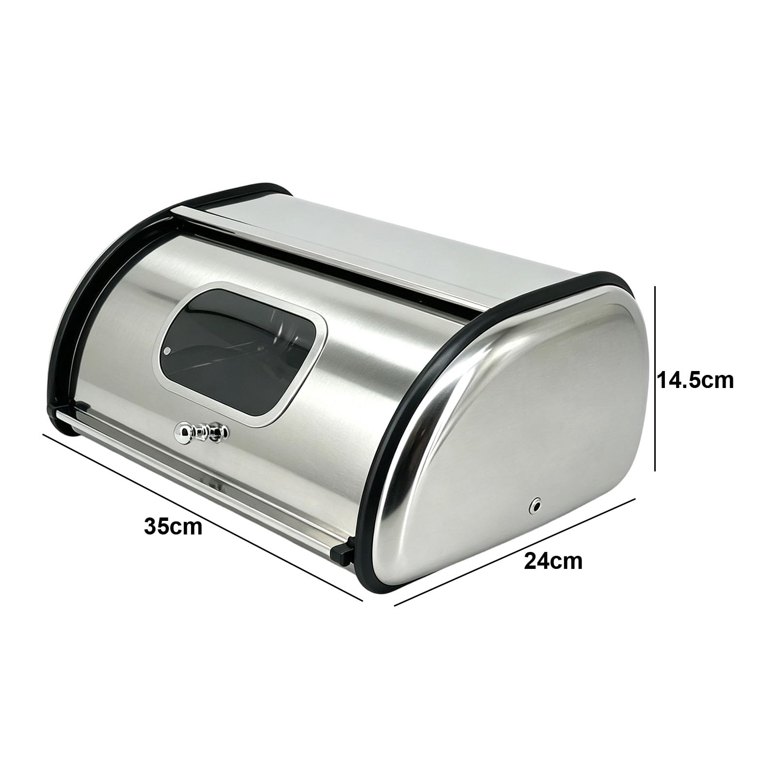 PANGBOER Contenedor de almacenamiento de pan con ventana de visualización, diseño enrollable de acero inoxidable, organizador de mostrador ventilado, soporte para repostería de cocina, recipiente