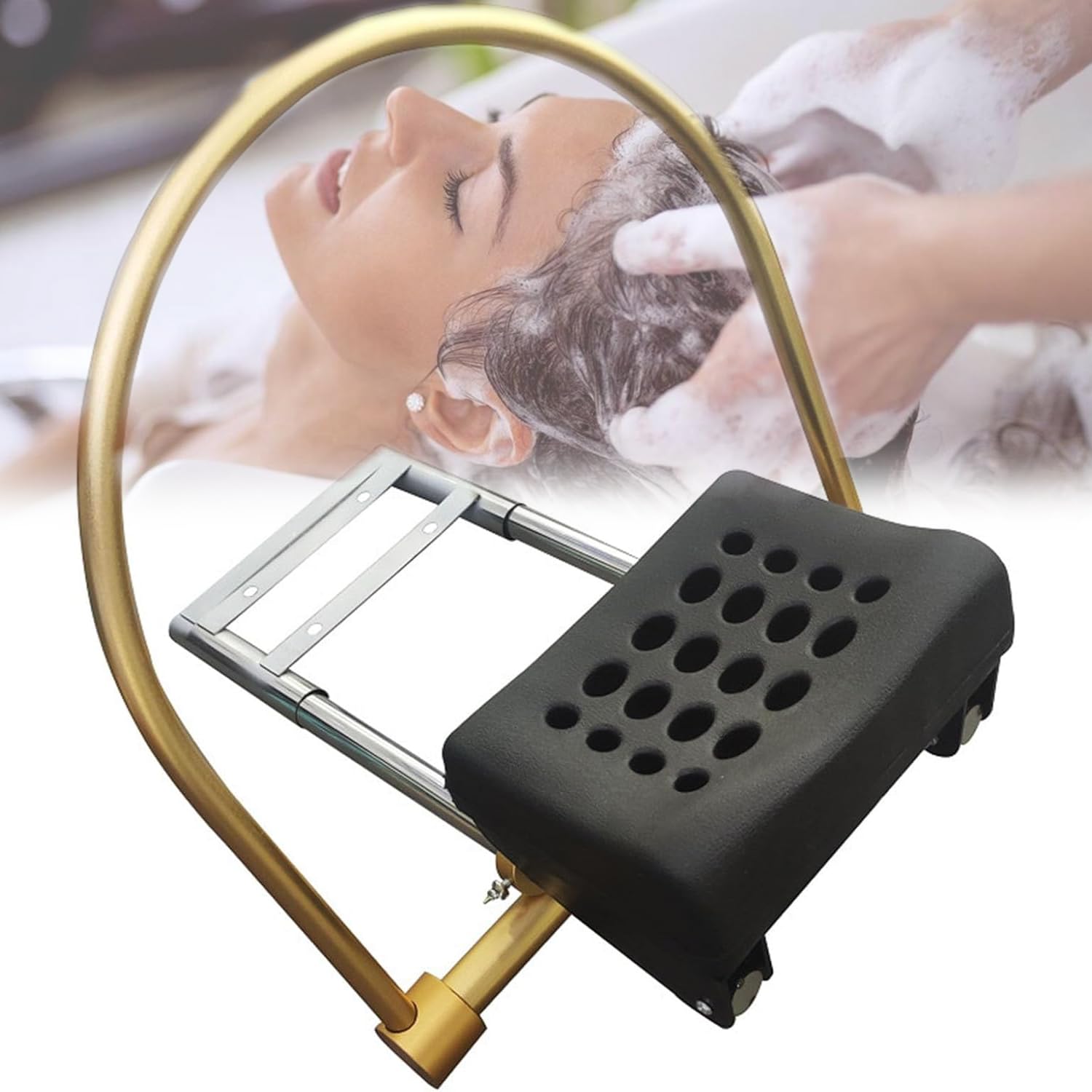 Support de circulation d'eau pour bac de coiffure avec oreiller de relaxation et douche cascade