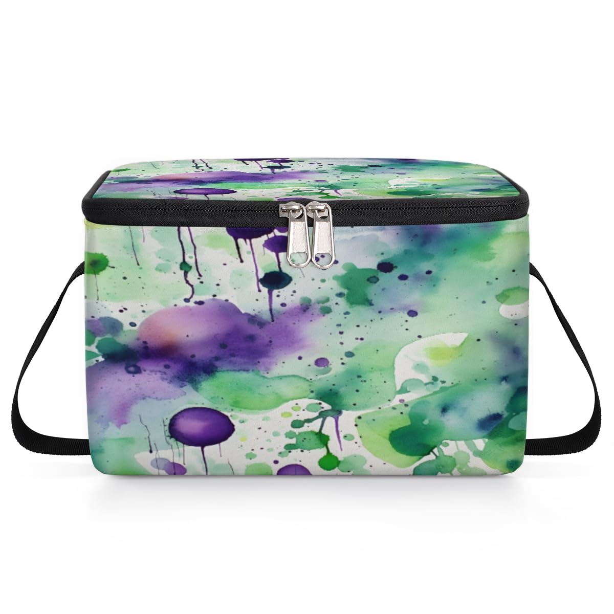 Paint Splatters Lunch Bags for Women Men 9 Cans, Hot & Cold Food Delivery Bag Insulated Grocery Bag Insulated Lunch Box Purple Green Dots Cooler Bag for Office Work Picnic Beach