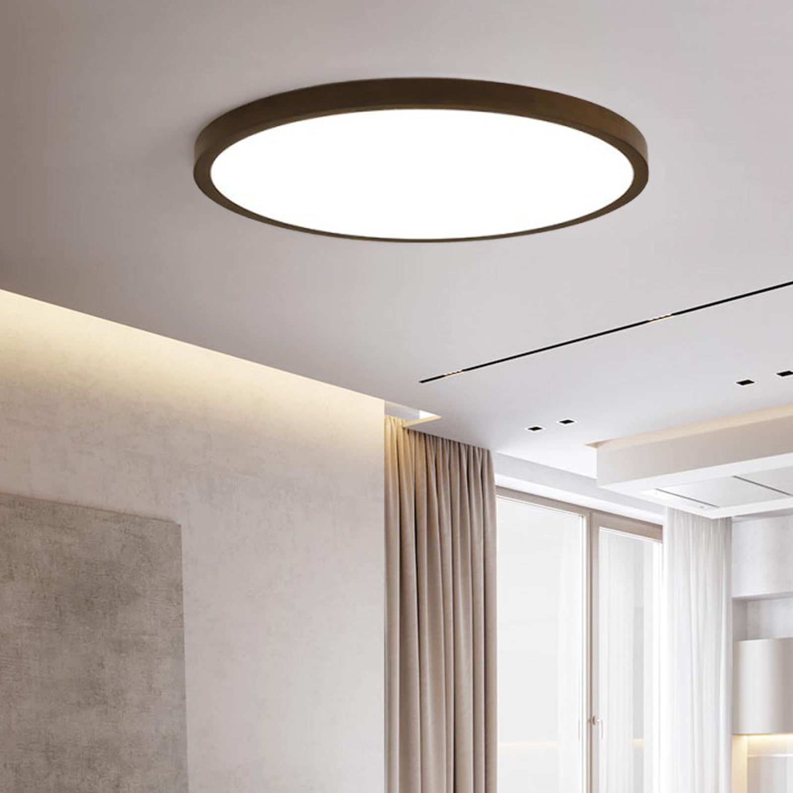 Madera Plafon LED Techo Redonda Plana Regulable 2700K-6500K Lámpara de Techo con Mando a Distancia Lámpara Techo Delgada Diseño para Salon Dormitorio Habitacion (Color Nogal,50cm)