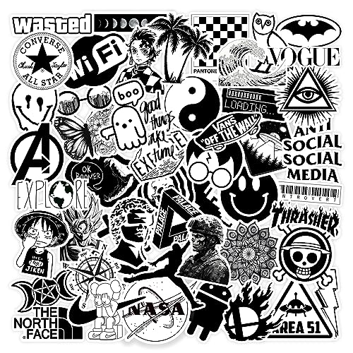 Image of CodersParadise 60-Piece Black & White Aesthetic Stickers | Waterproof, Residue-Free Vinyl Stickers for Laptop, Journal, Guitar, Mobile, Water Bottle