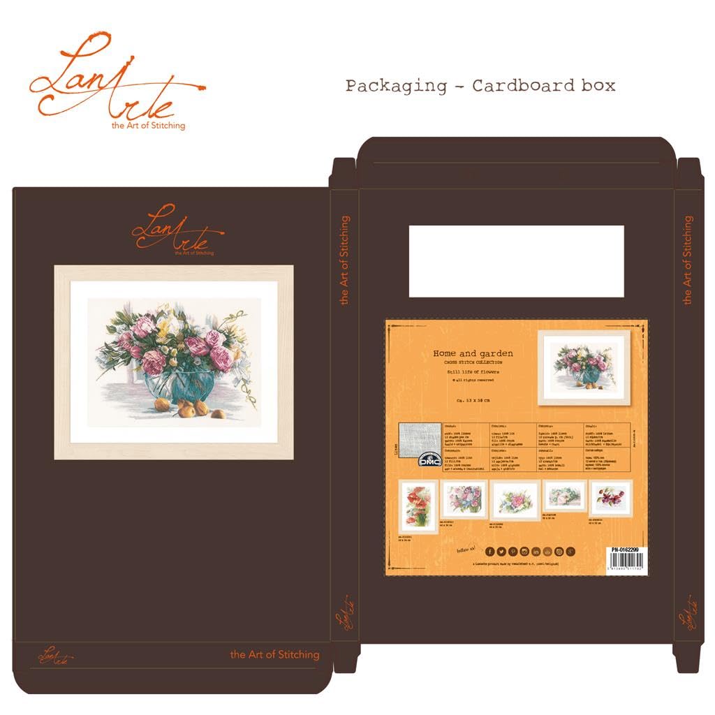 LANARTE Haft Krzyżykowy Liczony Zestaw Obraz do Haftu KWIATY Zrób to Sam Zestaw Kreatywny dla Dorosłych Rękodzieło Artystyczne 53 x 38 cm Dekoracja Ścienna DIY Cross Stitch Kit