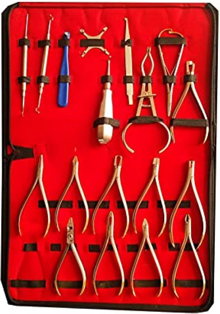 Kieferorthopädisches Werkzeugset Aus Edelstahl, 18-teilig, Mit Drahtendenschneidezange, Bracketentfernungszange, Anziehzange, Rückbiegezange
