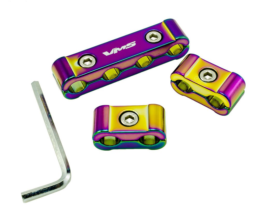 3pc piece NEO CHROME Billet Aluminum Spark Plug Cables Separators Dividers Organizers Holders Kit Set Compatible with MSD Ignition Magnecor Taylor Accel Moroso Revtech GM Performance DUI Wires