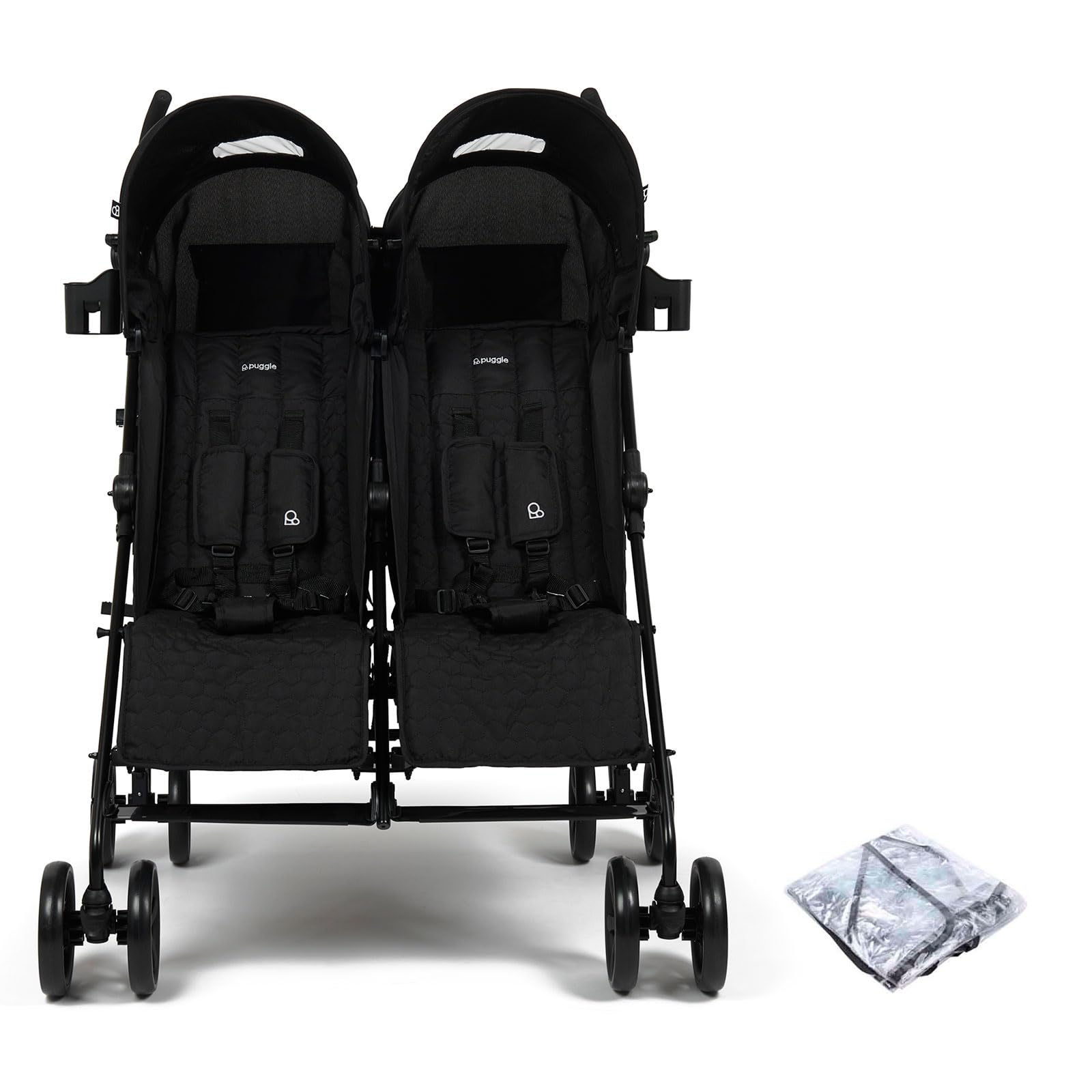 Puggle Litemax Double Pushchair with Rain Cover - Storm Black