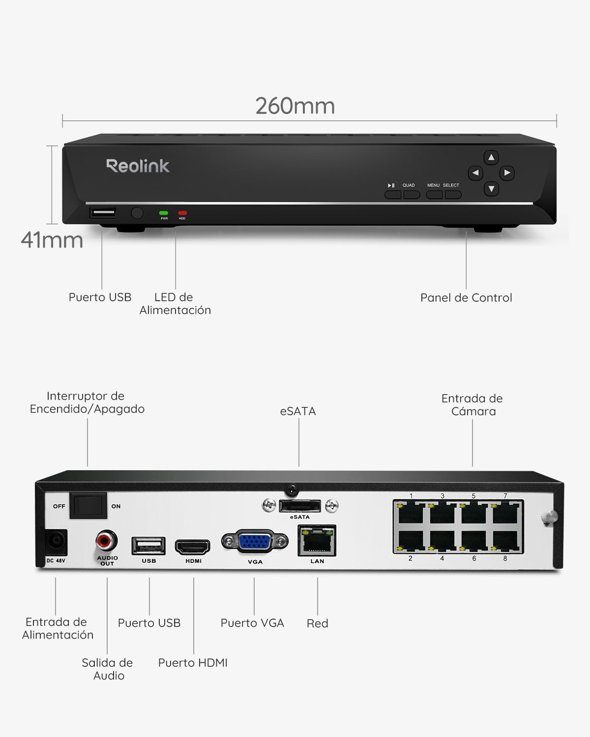 Reolink 4K PoE NVR 8 Canales Sistema de Cámara Vigilancia IP con 2TB HDD Hogar Grabador de Video Red Soporte 16MP/12MP/8MP/5MP /4MP HD para Grabación de Vigilancia 24/7, RLN8-410