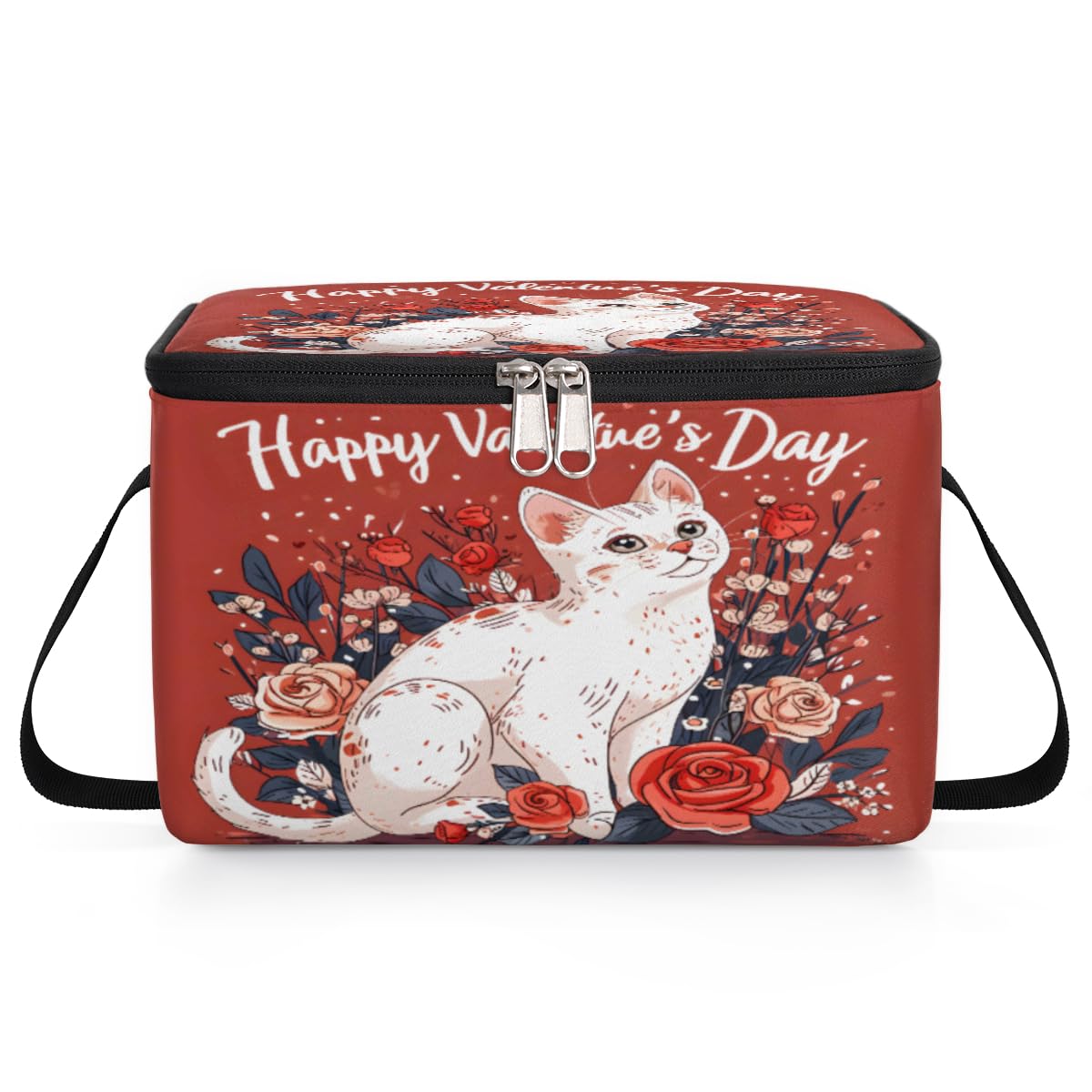 GzLeyigou Valentine's Day Lunch Bags for Women Men 9 Cans, Hot & Cold Food Delivery Bag Insulated Grocery Bag Insulated Lunch Box Cute Cat Cooler Bag for Office Work Picnic Beach
